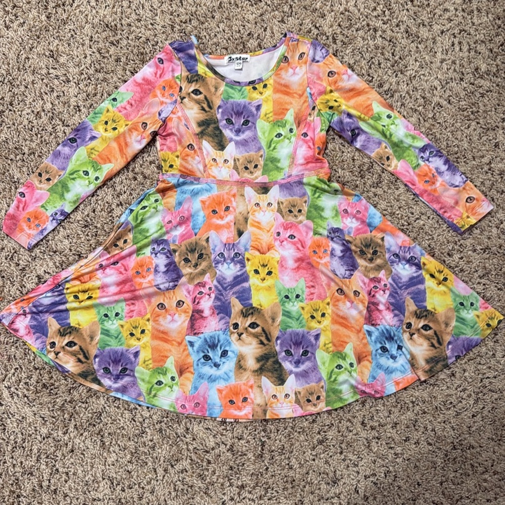 Girls size 4/5T (120) brightly multicolored cat dress